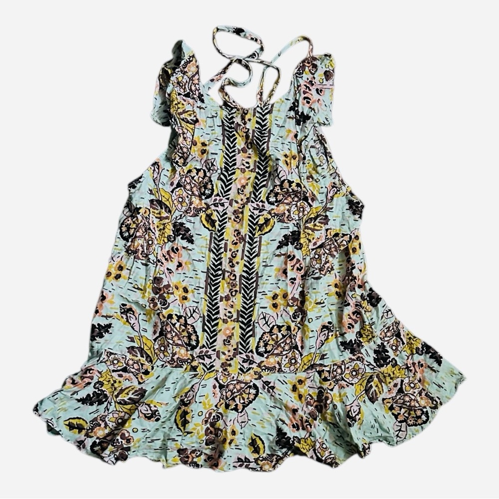 Free People Summer In Tulum Linen Blend Floral Mini Dress Tunic Top size large